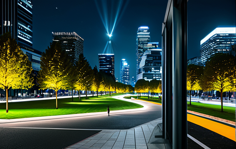 스마트도시 데이터 거버넌스 - **Smart Traffic Management:** A futuristic cityscape at dusk. Self-driving cars flow smoothly along ...
